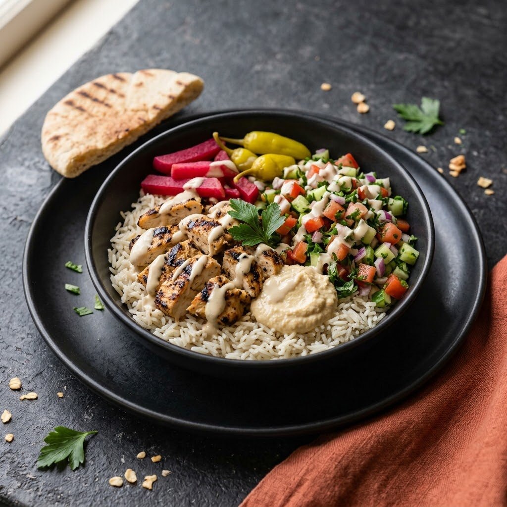Grilled chicken rice and salad bowl